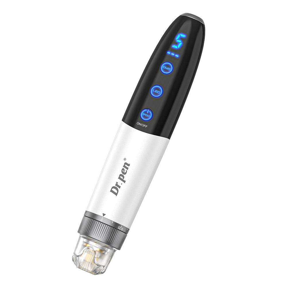 Bio Pen Q1S microneedling-penna med LED-display, justerbara funktioner och EMS för avancerad hudbehandling och kollagenstimulering.