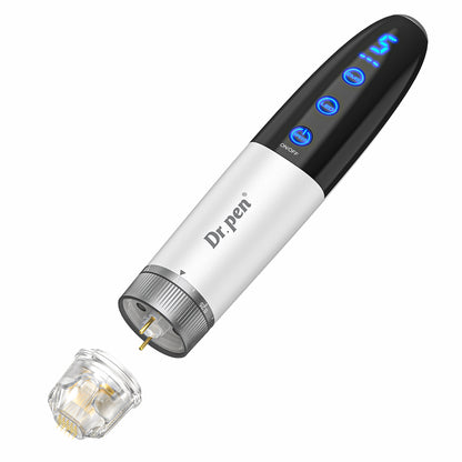 Bio Pen Q1S microneedling-penna med avtagbar nålpatron, LED-funktioner och justerbar behandling för professionell hudföryngring.
